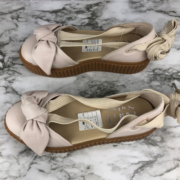 NEW Puma Cream Fenty Bandana Leather Laced Bow Flats Shoes - Picture 4 of 8